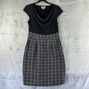 Karin Stevens Pencil Dress Women's 8 Black w/ Tweed Upper Side Zip Pockets